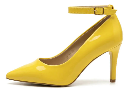 Stiletto Amarillo Charol Mujer Taco Alto Pulsera Elegante