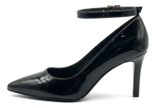 Stiletto Negro Charol Mujer Taco Alto Con Pulsera Elegante