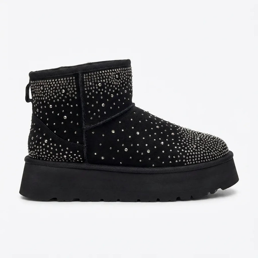 Botin Mujer Pantubota Chiporro Brillo Negro Comoda Liviana