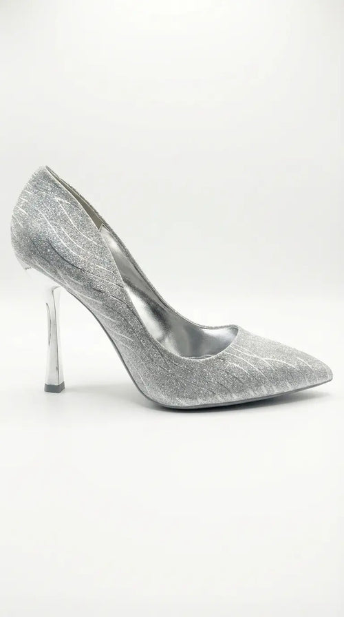 Zapato Mujer Stiletto Plateado Brillante Taco 10 Alto Fiesta