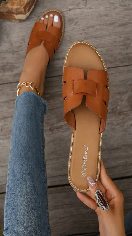 Sandalia Mujer Chalas Plana Mule Camel Playa Verano Comodas