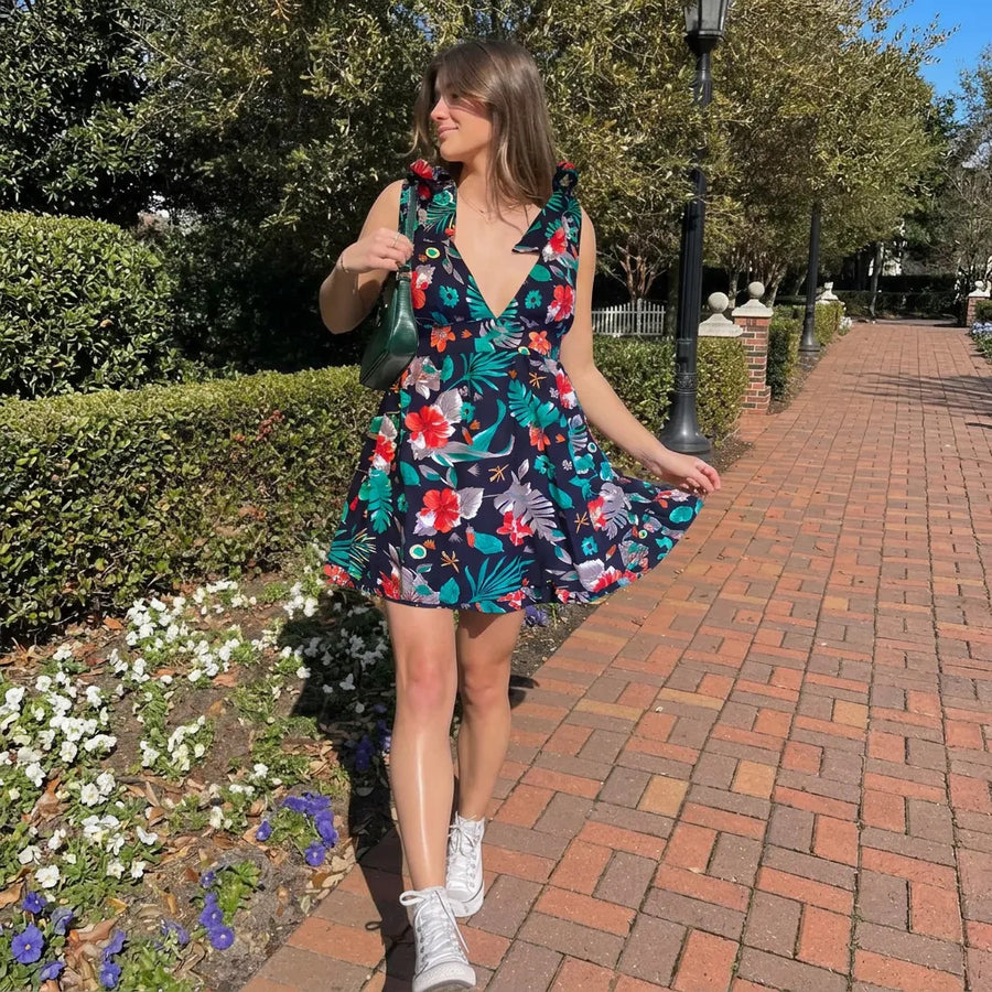 Vestido Corto Mujer Verano Floral Acampanado Cute Fresco