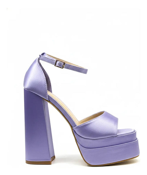 Tacon Plataforma Lila Mujer Taco Alto Fiesta Elegante Satín