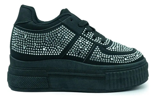 Zapatillas Con Plataforma Negras  Diamantes