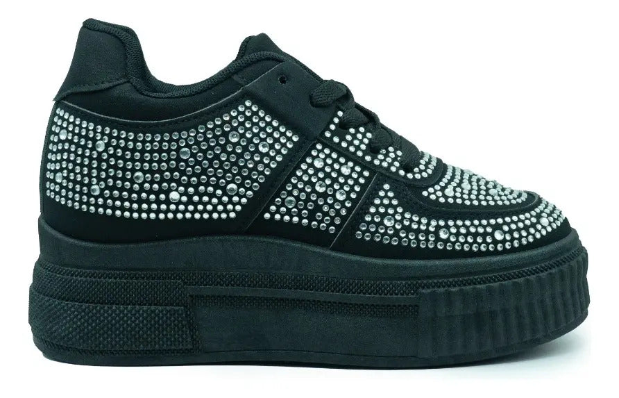 Zapatillas Con Plataforma Negras  Diamantes