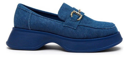 Mocasines Mujer Plataforma Azul Denim Herraje Moda Urbana