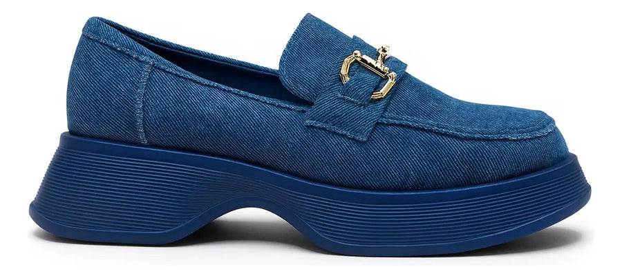 Mocasines Mujer Plataforma Azul Denim Herraje Moda Urbana