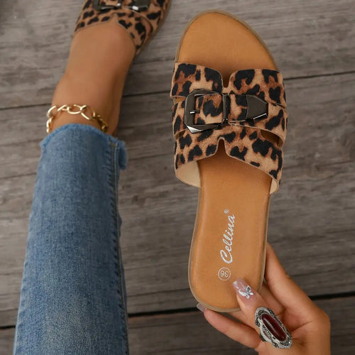 Sandalia Mujer Verano Animal Print Plana Comoda Liviana