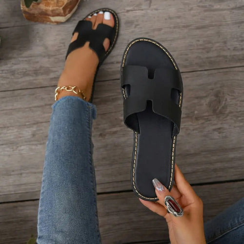 Sandalia Mujer Chala Negra Casual Elegante Plana Verano