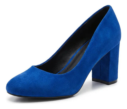 Zapato Mujer Taco Grueso Gamuza Azul Eléctrico Fiesta 5 Cm
