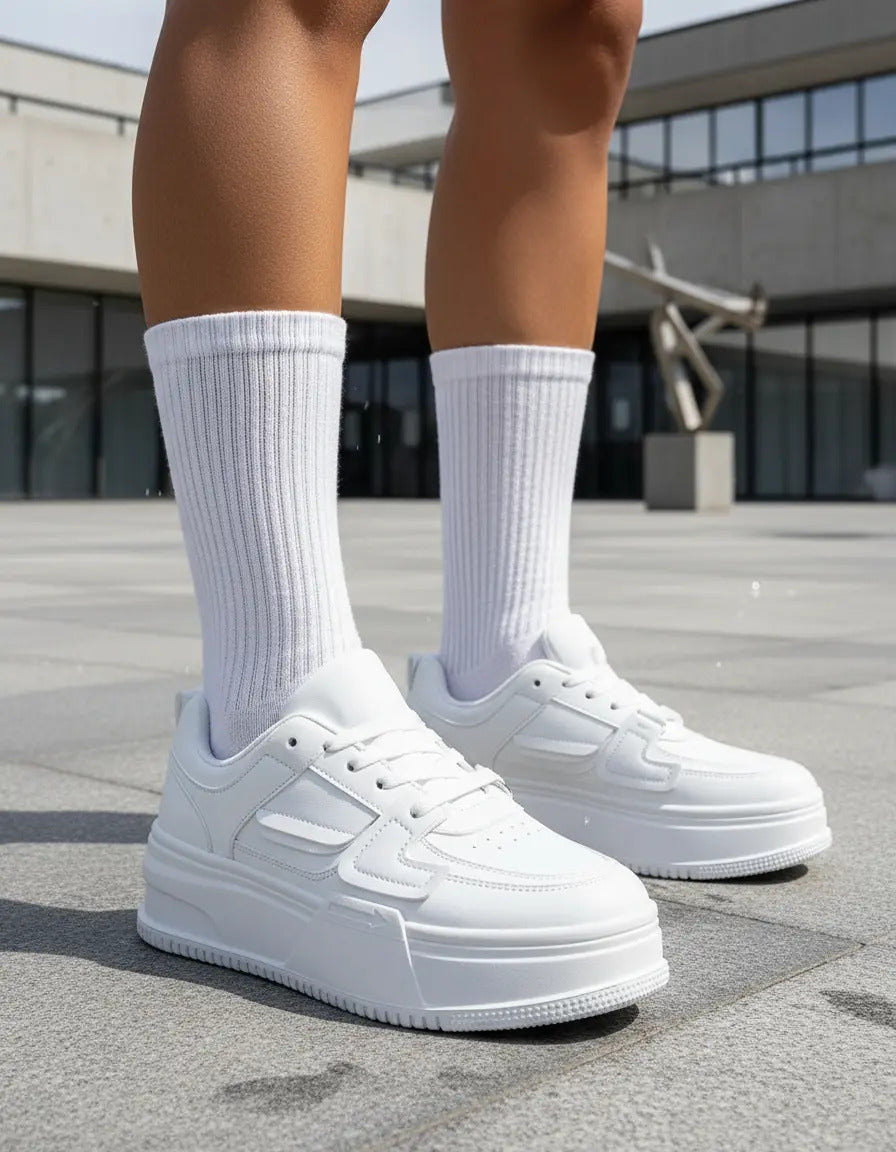 Zapatilla Plataforma Mujer Blanca Urbana Estilo Chunky Moda