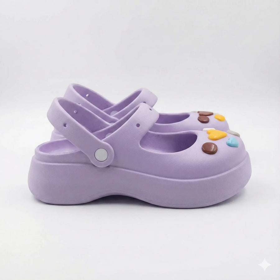 Zapatillas Mujer Zueco Mary Jane Plataforma Charms Lila