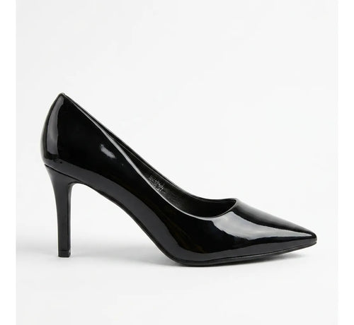 Zapato Mujer Stiletto Negro Charol Taco 8 Cm Punta Fina