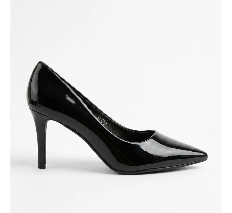 Zapato Mujer Stiletto Negro Charol Taco 8 Cm Punta Fina