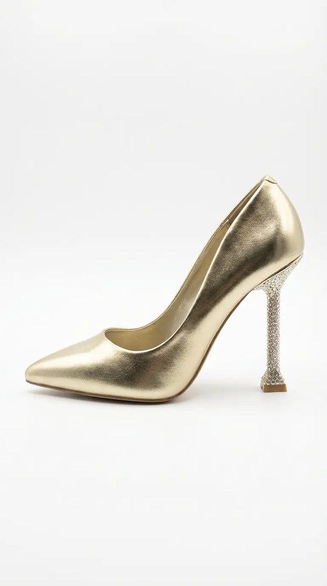 Zapato Mujer Stiletto Dorado Taco Alto Fiesta Elegante 10 Cm