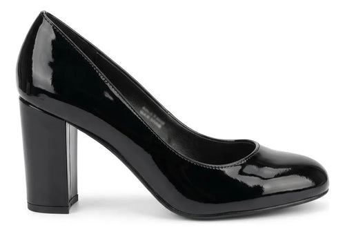 Zapato Mujer Taco Grueso 8cm Charol Negro Elegante Liviano