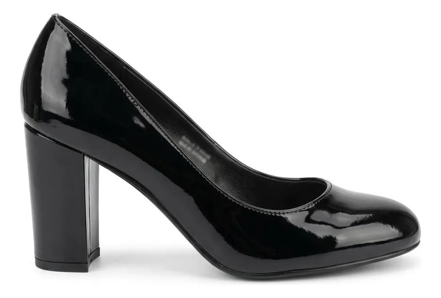 Zapato Mujer Taco Grueso 8cm Charol Negro Elegante Liviano