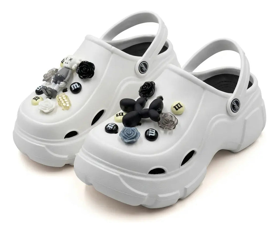 Zueco Mujer Plataforma Chunky Blanco Charms Livianas White