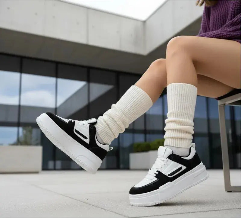 Zapatilla Plataforma Mujer Blanca Negra Urbana Chunky Moda
