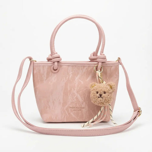 Cartera Mujer Bandolera Rosa Ecocuero Colgante Oso Handbag