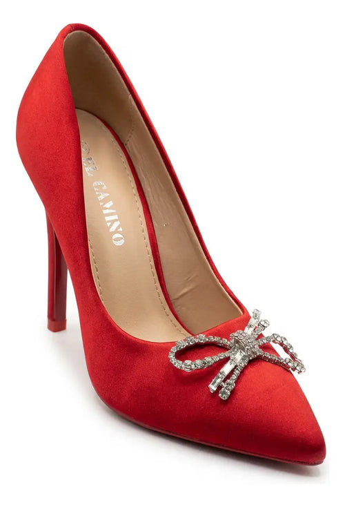 Zapato Mujer Stilettos Rojo Lazo Taco Fiesta Elegante 10 Cm