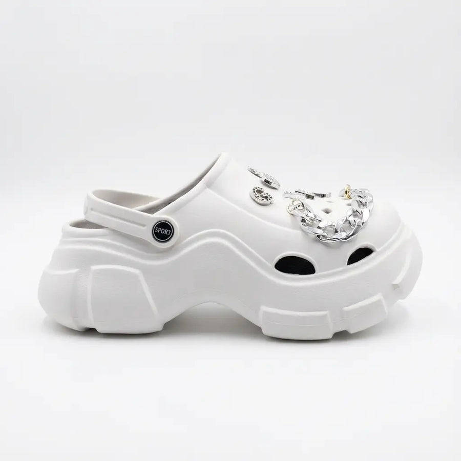 Zueco Mujer Plataforma Alta Blanco Charms Liviana Verano