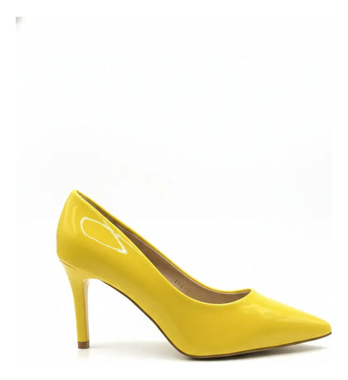 Stiletto Mujer Taco Alto Charol Amarillo Punta Fina Clasico