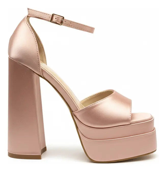 Sandalia Mujer Taco Alto Plataforma Rosa Elegante Botin