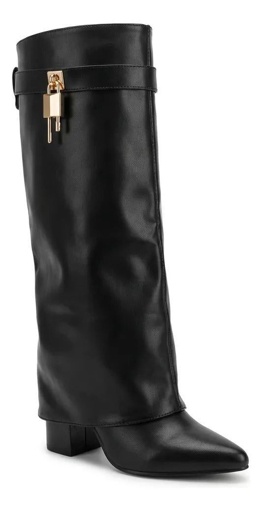 Bota Mujer Botin Negro Eco Cuero Tacon Plataforma Alta