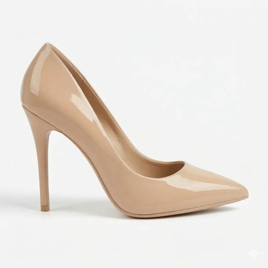 Zapato Mujer Stiletto Charol Nude Taco Aguja 10cm Liviana