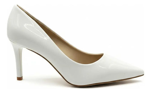 Stiletto Taco Alto Mujer Charol Blanco Zapato Punta Fina