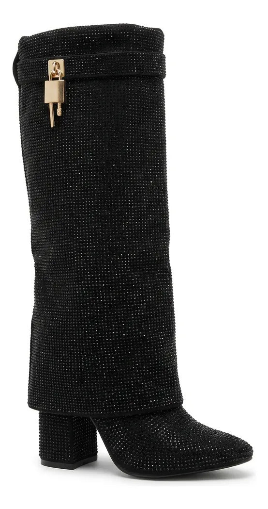 Bota Mujer Botin Negro Brillo Tacon Plataforma Alta Original