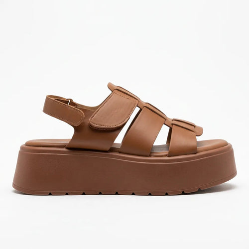 Sandalia Mujer Plataforma Alta Camel Casual Verano Cómoda