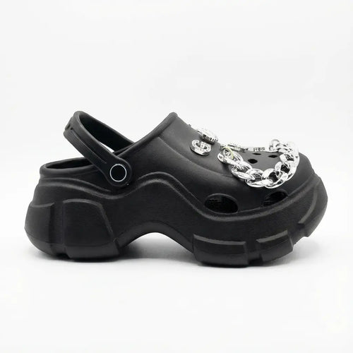 Zueco Mujer Plataforma Sandalia Chunky Cadena Negro Liviana