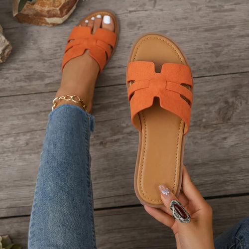Sandalia Mujer Plana Color Naranja Casual Cómoda Verano
