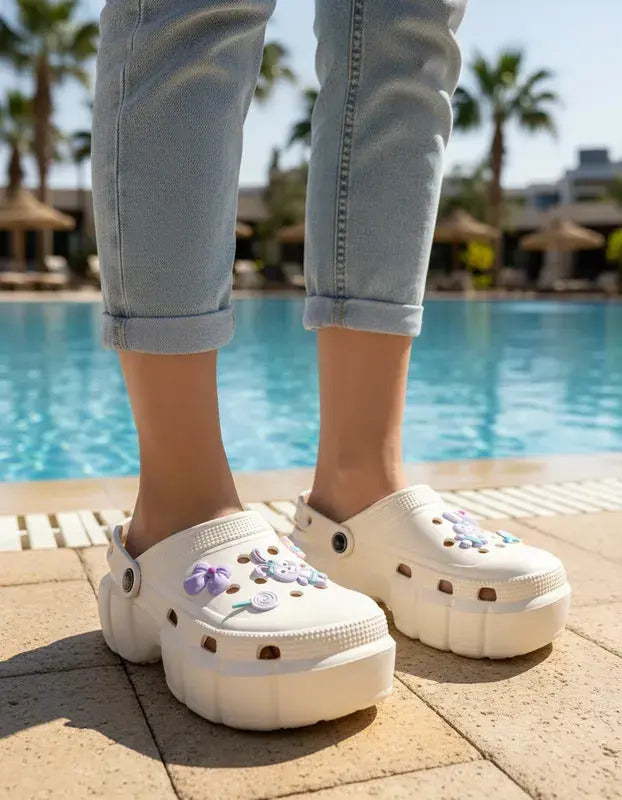Sandalias / Zuecos Mujer Con Plataforma Pastel