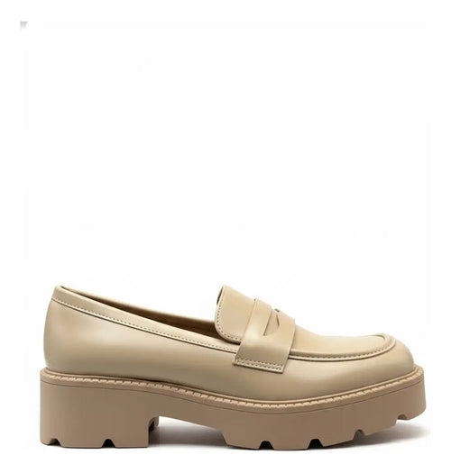 Zapato Mujer Mocasín Plataforma Chunky Beige Casual Moda