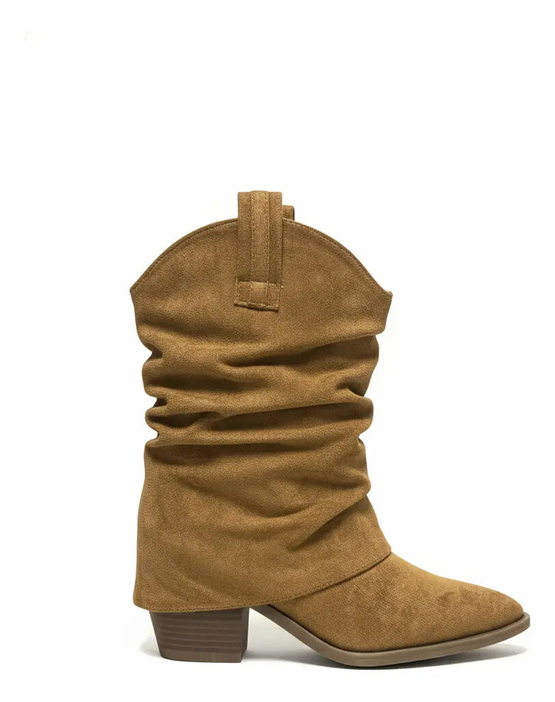 Bota Mujer Texano Camel Cowboy Caña Media Punta Fina Texana