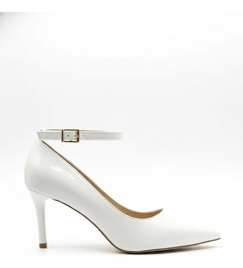 Stiletto Blanco Tacon Alto Charol Mujer Pulsera Elegante
