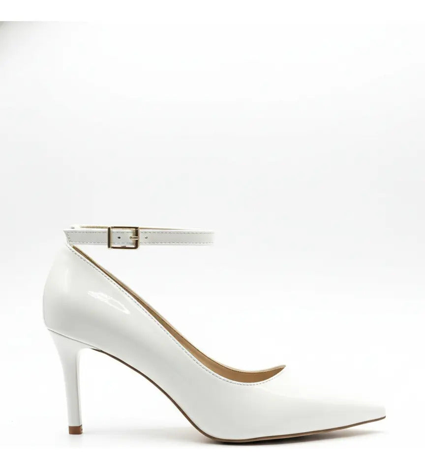 Stiletto Blanco Tacon Alto Charol Mujer Pulsera Elegante