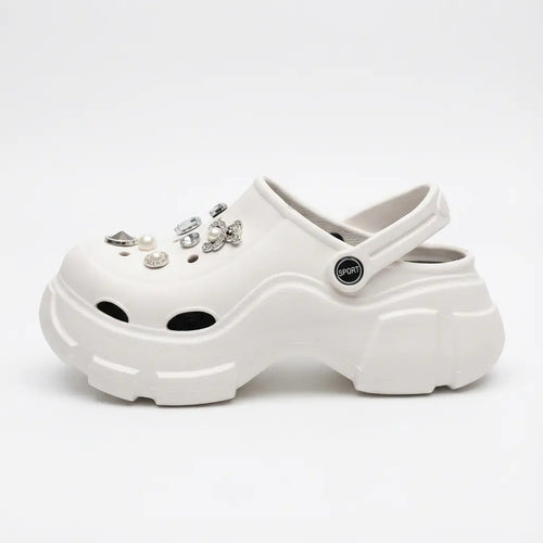 Zuecos Mujer Plataforma Alta Blanco Charms Verano Liviana