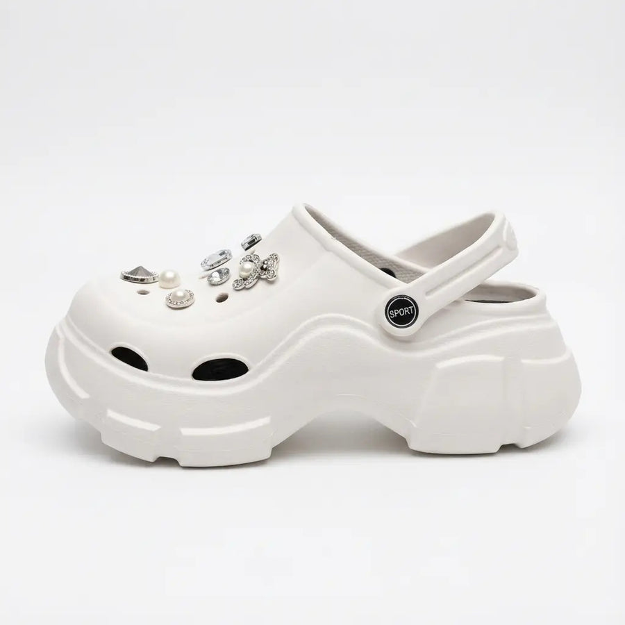 Zuecos Mujer Plataforma Alta Blanco Charms Verano Liviana