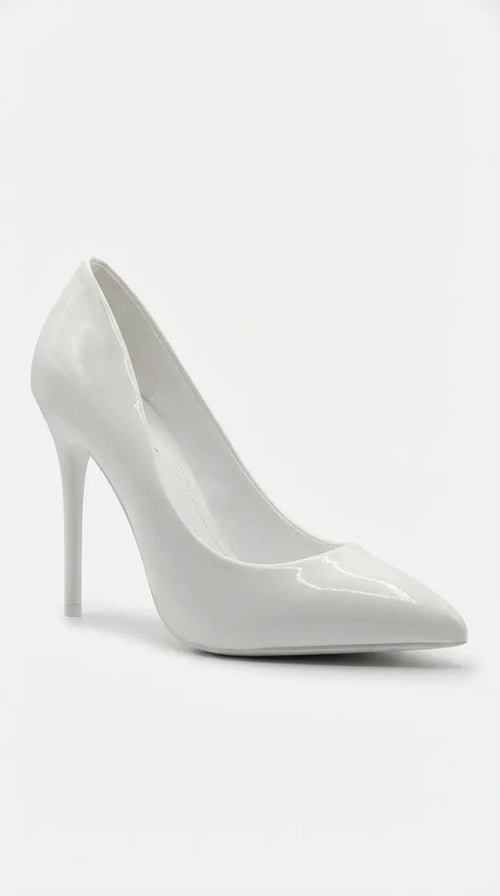 Zapato Mujer Stilettos Blanco Charol Taco Alto Aguja