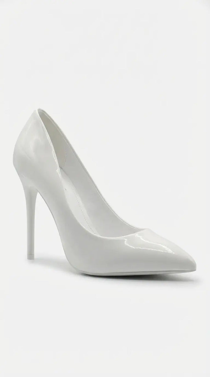Zapato Mujer Stilettos Blanco Charol Taco Alto Aguja